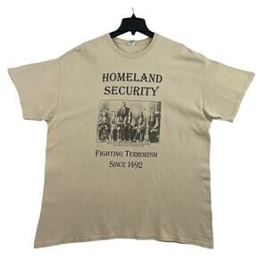 Homeland Security T Shirt Mens XL Beige Vintage Gildan Fighting Terrorism Tee